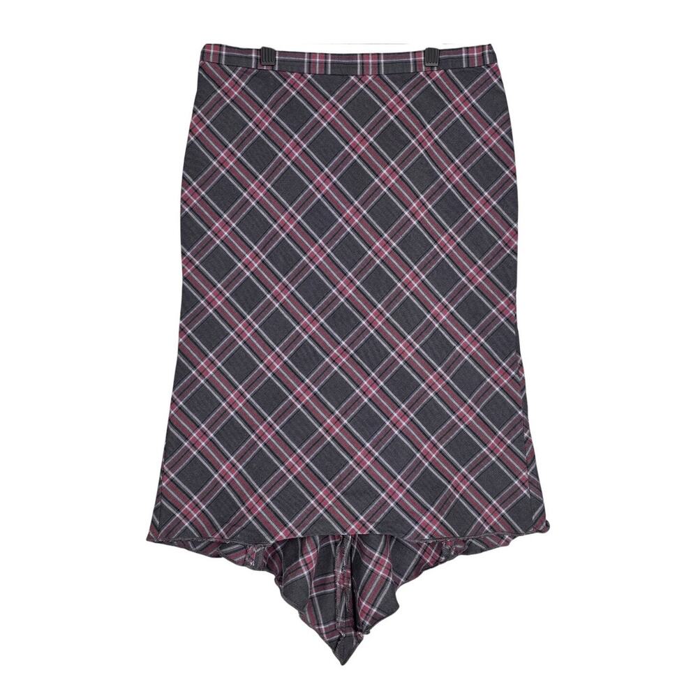 LONDON JEAN CHINO STRETCH PLAID HANDKERCHIEF‑HEM RED/GRAY SKIRT – WOMEN’S SIZE 2